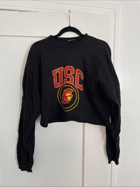 USC Black Cropped Crewneck Longsleeve with Cardinal and Gold Logo